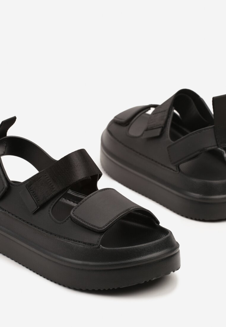 smallawan Sandale Negre pe Platformă Decorate cu Două Curele Sovoiti