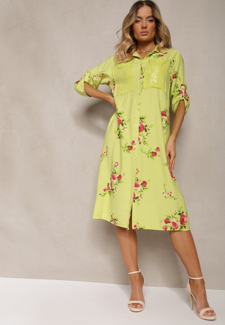 smiling fairy Rochie Verde Tip cămașă Din bumbac Cu nasturi Nuramla