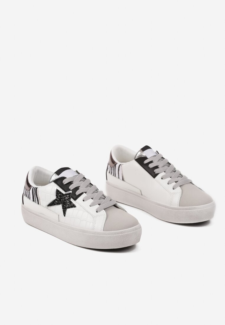  Sneakers Alb-Gri pe platformă joasă cu ornamente cu sclipici Felaven