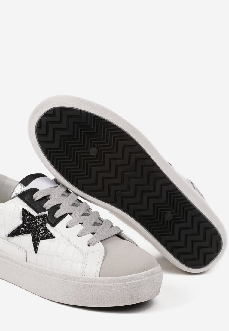  Sneakers Alb-Gri pe platformă joasă cu ornamente cu sclipici Felaven