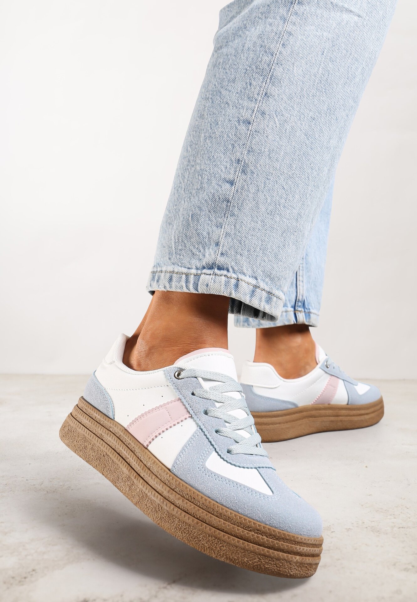  Sneakers Albastru-Alb pe talpă groasă cu cusături decorative Ysdole
