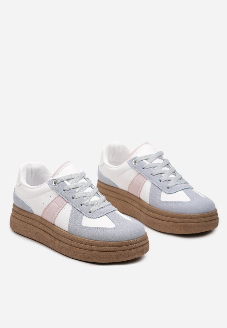  Sneakers Albastru-Alb pe talpă groasă cu cusături decorative Ysdole