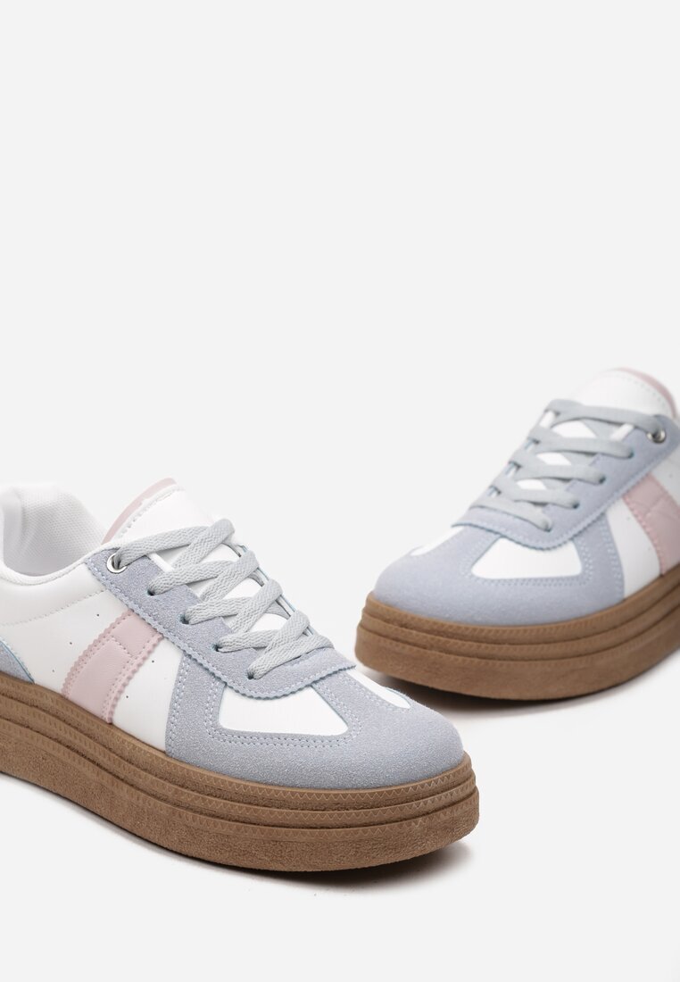  Sneakers Albastru-Alb pe talpă groasă cu cusături decorative Ysdole