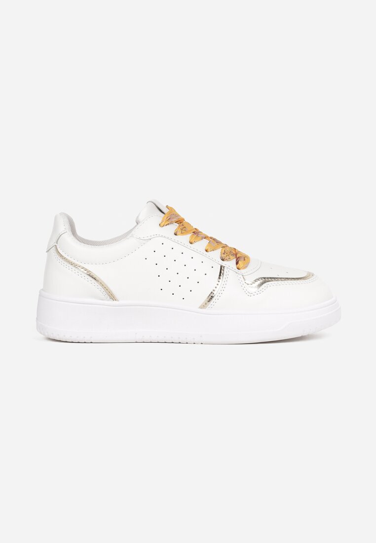  Sneakers Albe-Aurii cu Șireturi Colorate și Inserții Metalice Lania