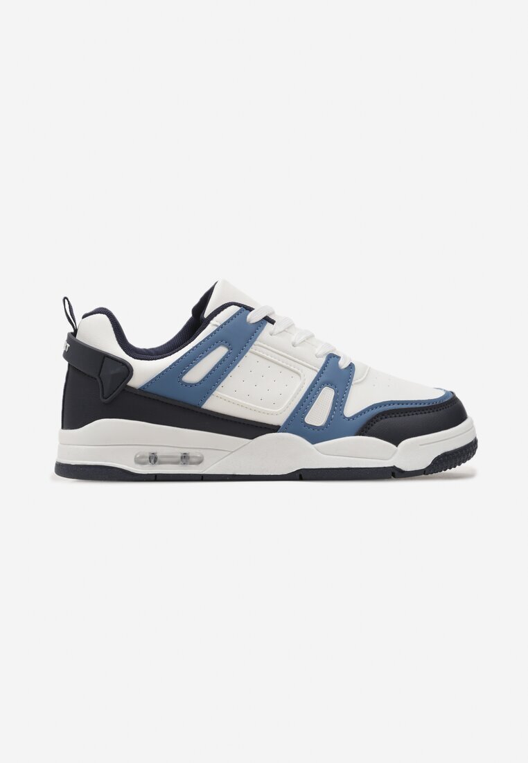  Sneakers albi și bleumarin cu șireturi cu numeroase inserții din piele ecologică Gwendias
