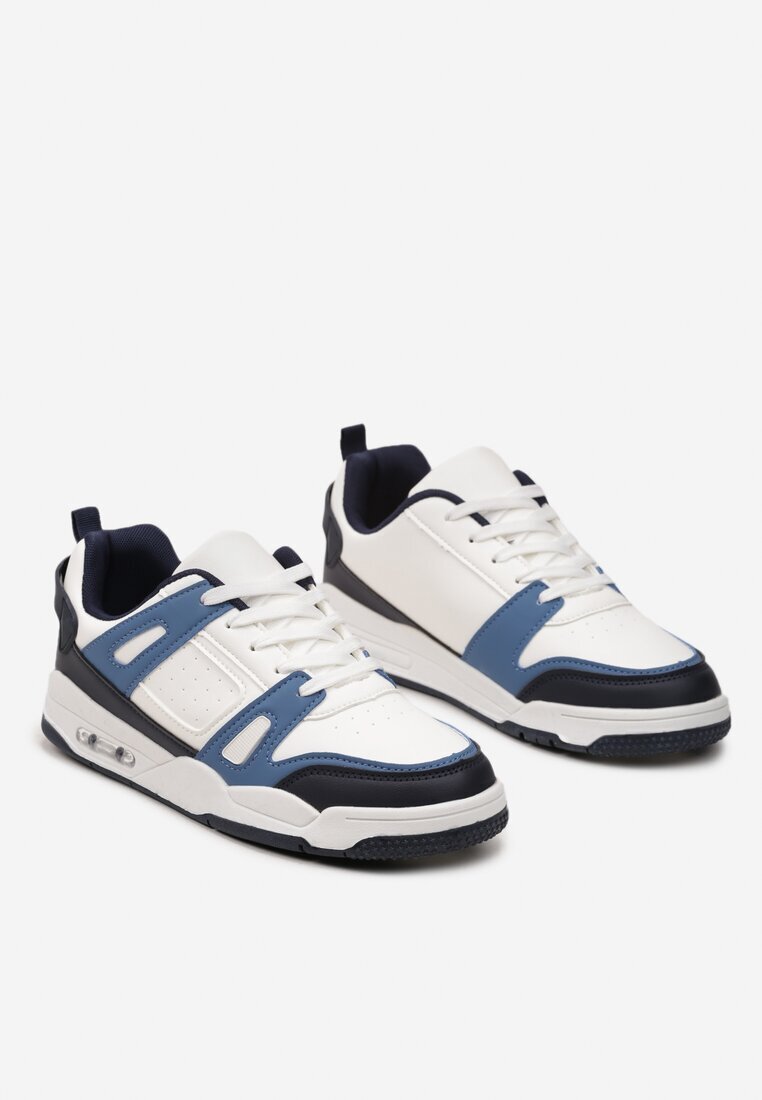  Sneakers albi și bleumarin cu șireturi cu numeroase inserții din piele ecologică Gwendias