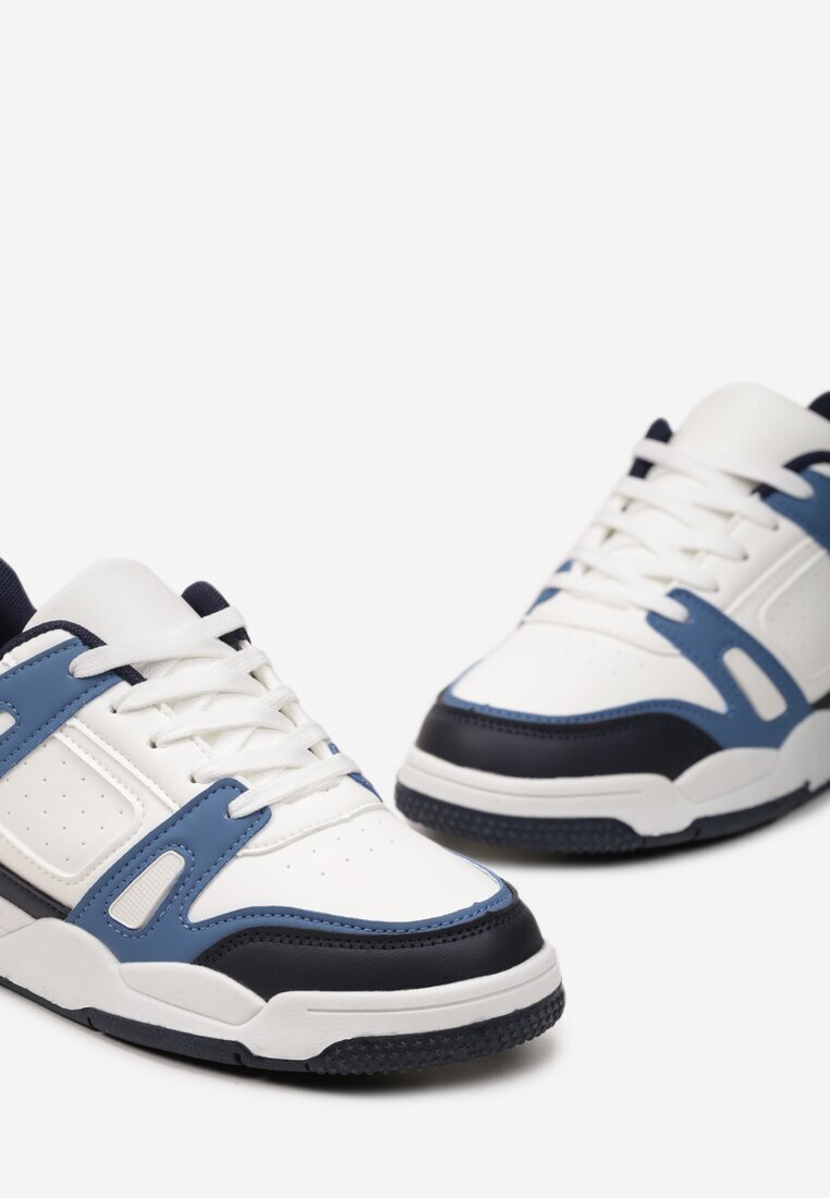  Sneakers albi și bleumarin cu șireturi cu numeroase inserții din piele ecologică Gwendias