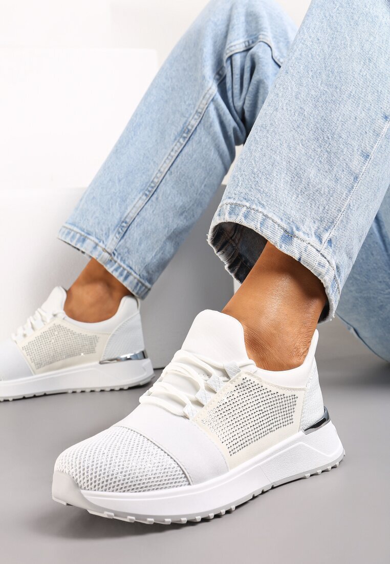  Sneakers Argintii decorați cu plasă și sclipici și cu plasă pe talpă groasă Celandria