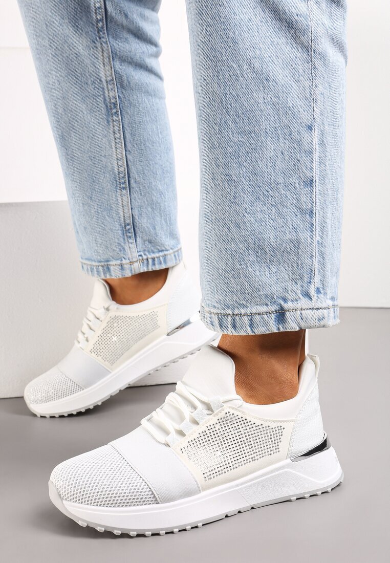  Sneakers Argintii decorați cu plasă și sclipici și cu plasă pe talpă groasă Celandria