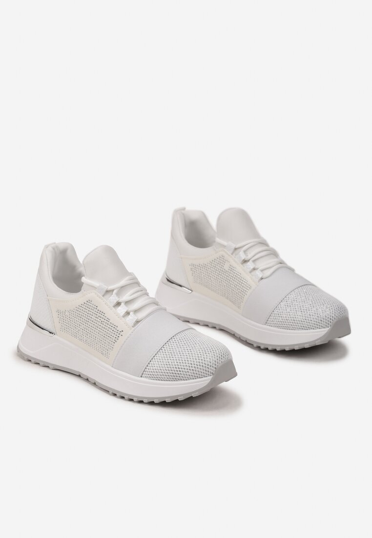  Sneakers Argintii decorați cu plasă și sclipici și cu plasă pe talpă groasă Celandria