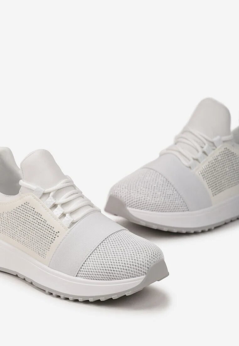  Sneakers Argintii decorați cu plasă și sclipici și cu plasă pe talpă groasă Celandria