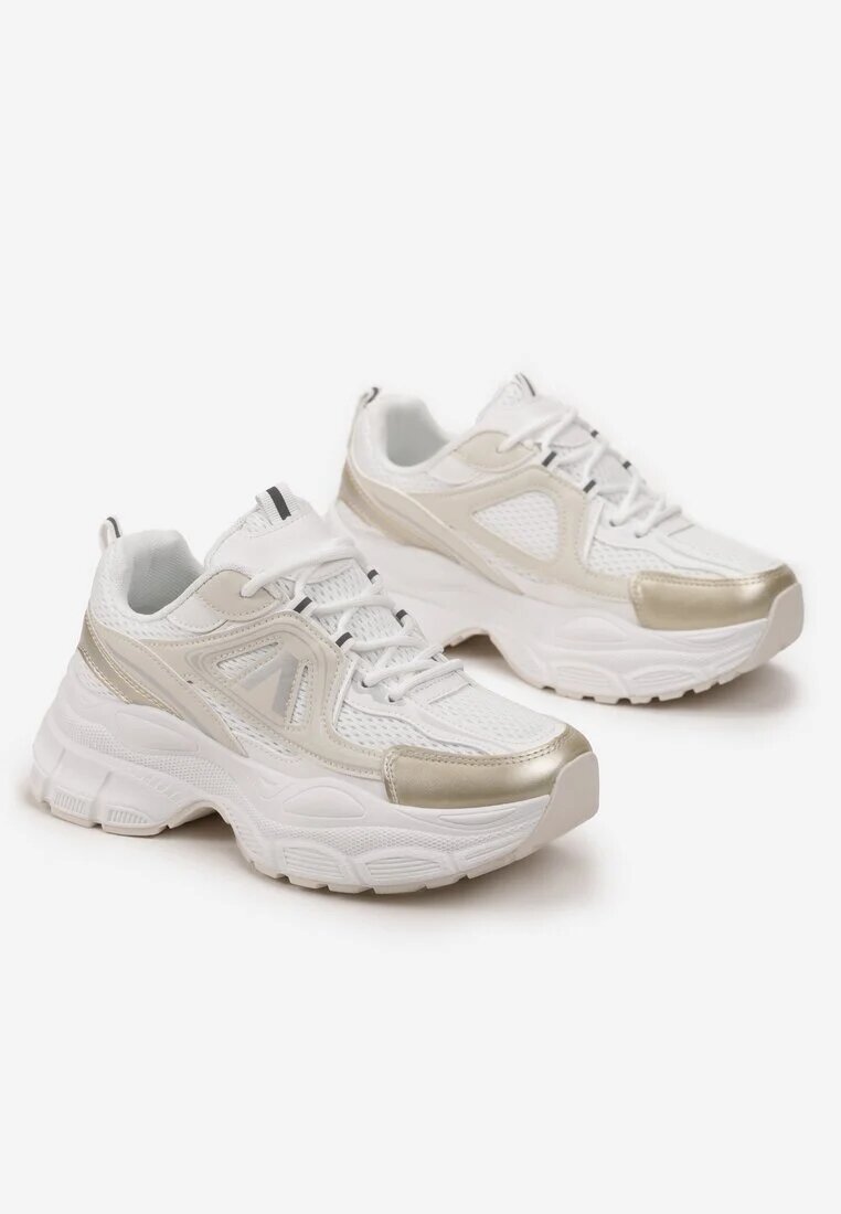  Sneakers Aurii cu plasă și inserții din piele ecologică pe talpă groasă Anirele