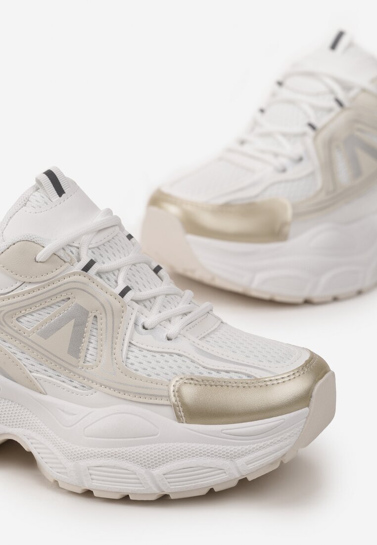  Sneakers Aurii cu plasă și inserții din piele ecologică pe talpă groasă Anirele