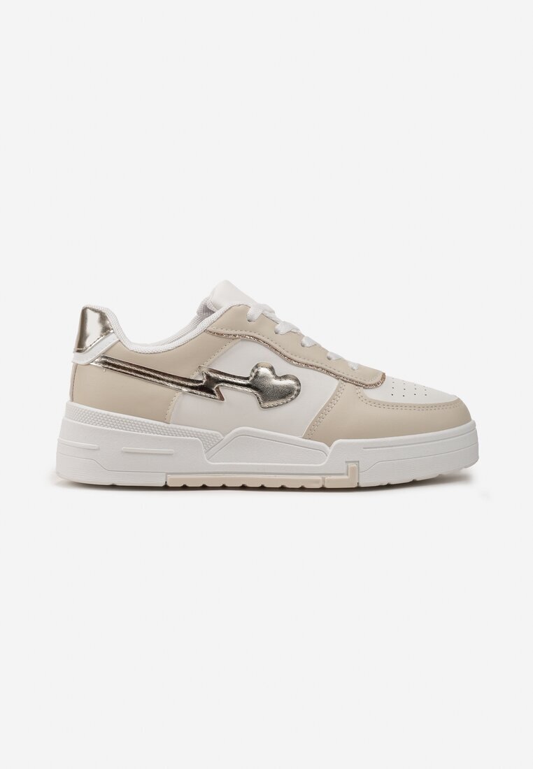  Sneakers bej cu șireturi cu talpă groasă cu aplicații cu sclipici Anaieli