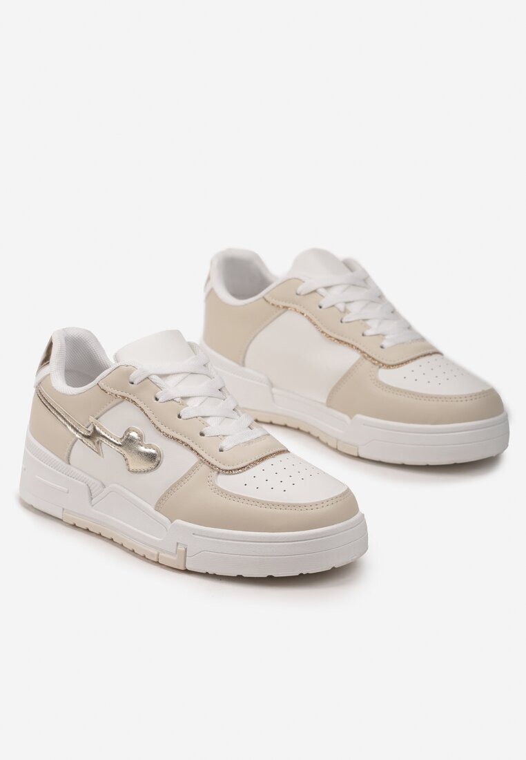  Sneakers bej cu șireturi cu talpă groasă cu aplicații cu sclipici Anaieli