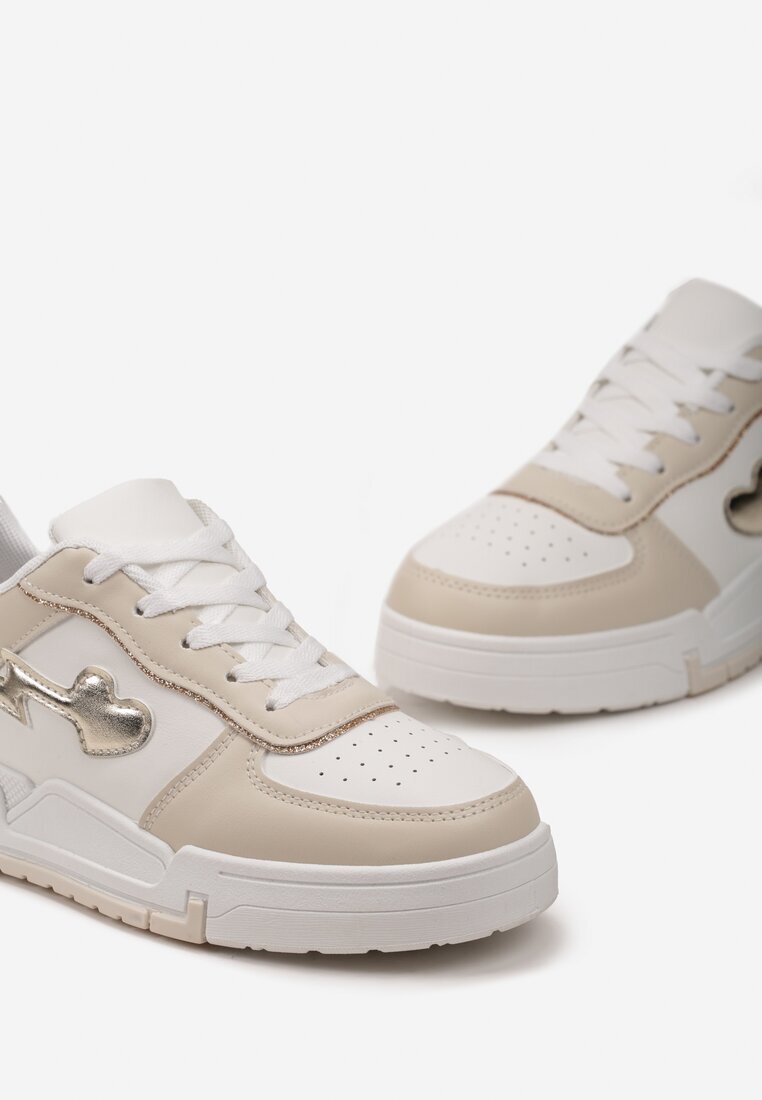  Sneakers bej cu șireturi cu talpă groasă cu aplicații cu sclipici Anaieli