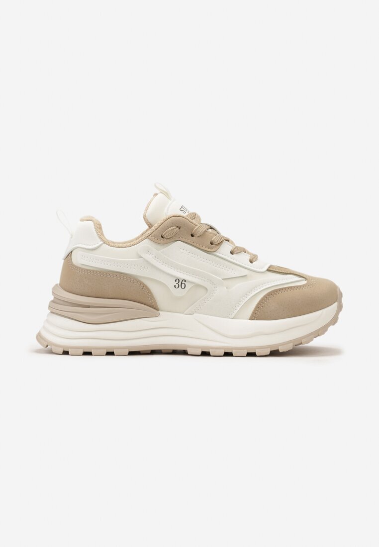  Sneakers bej din piele ecologică cu șireturi și aplicații decorative Ocellia