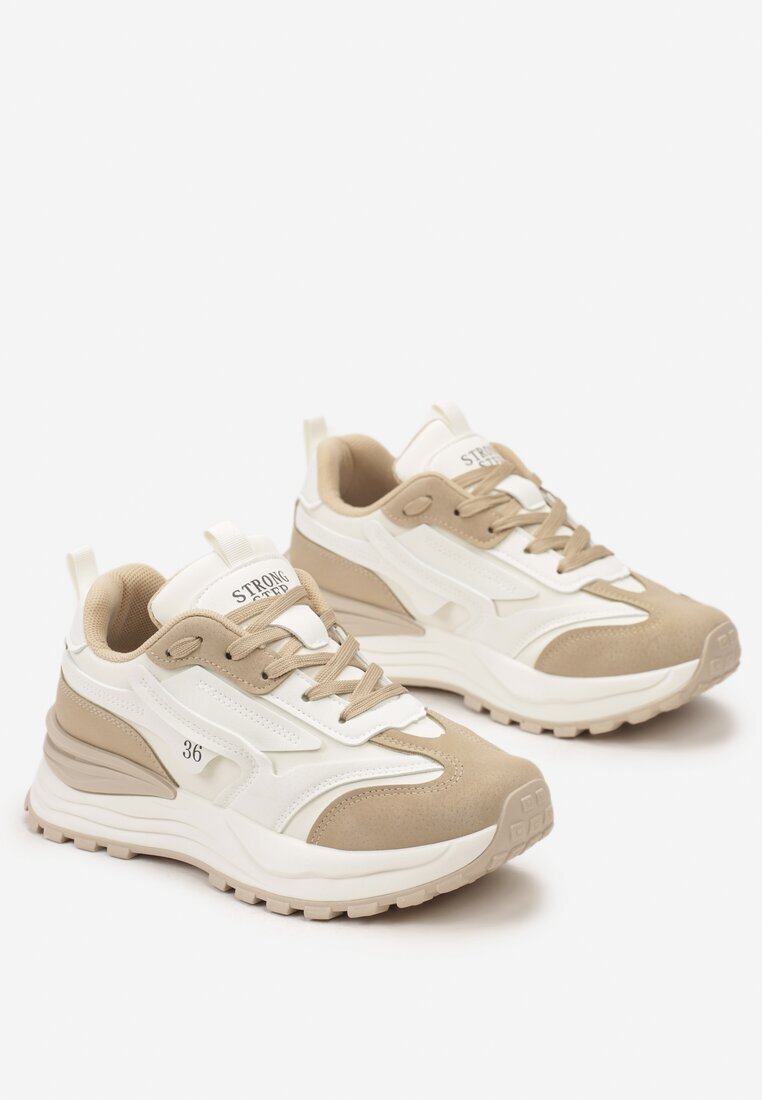  Sneakers bej din piele ecologică cu șireturi și aplicații decorative Ocellia