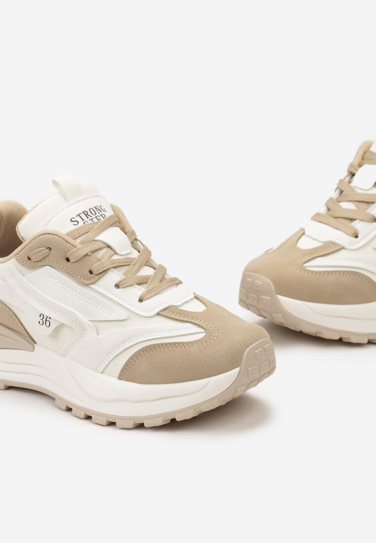  Sneakers bej din piele ecologică cu șireturi și aplicații decorative Ocellia
