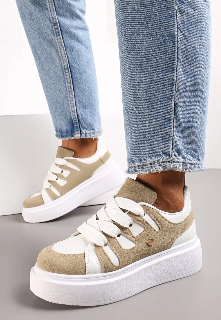  Sneakers Bej închis cu platformă cu șireturi late Aklilu