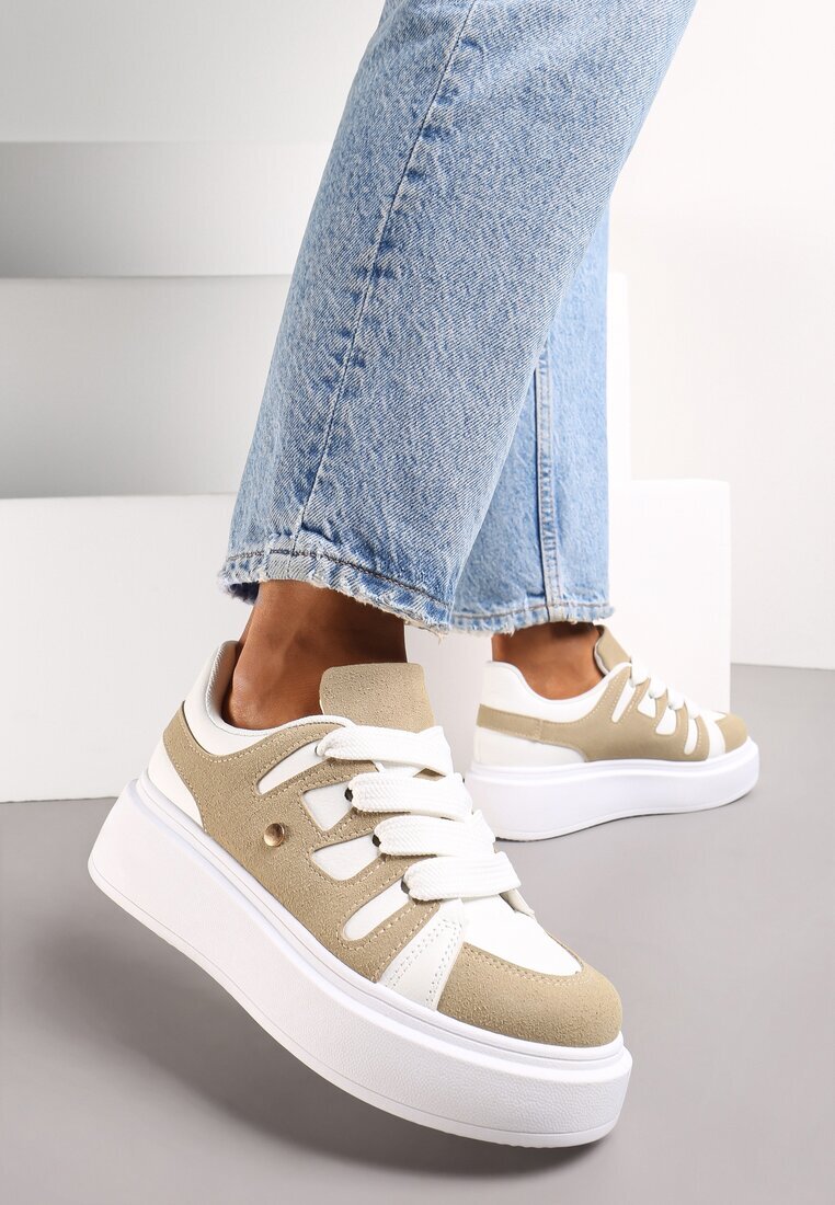  Sneakers Bej închis cu platformă cu șireturi late Aklilu