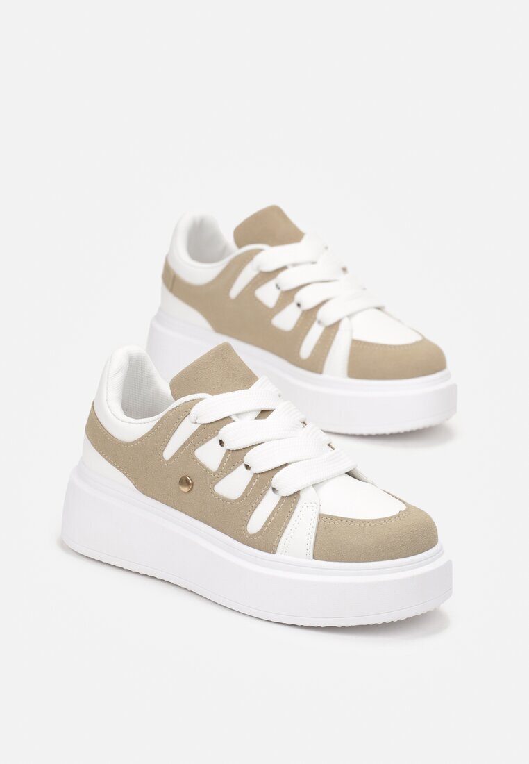  Sneakers Bej închis cu platformă cu șireturi late Aklilu
