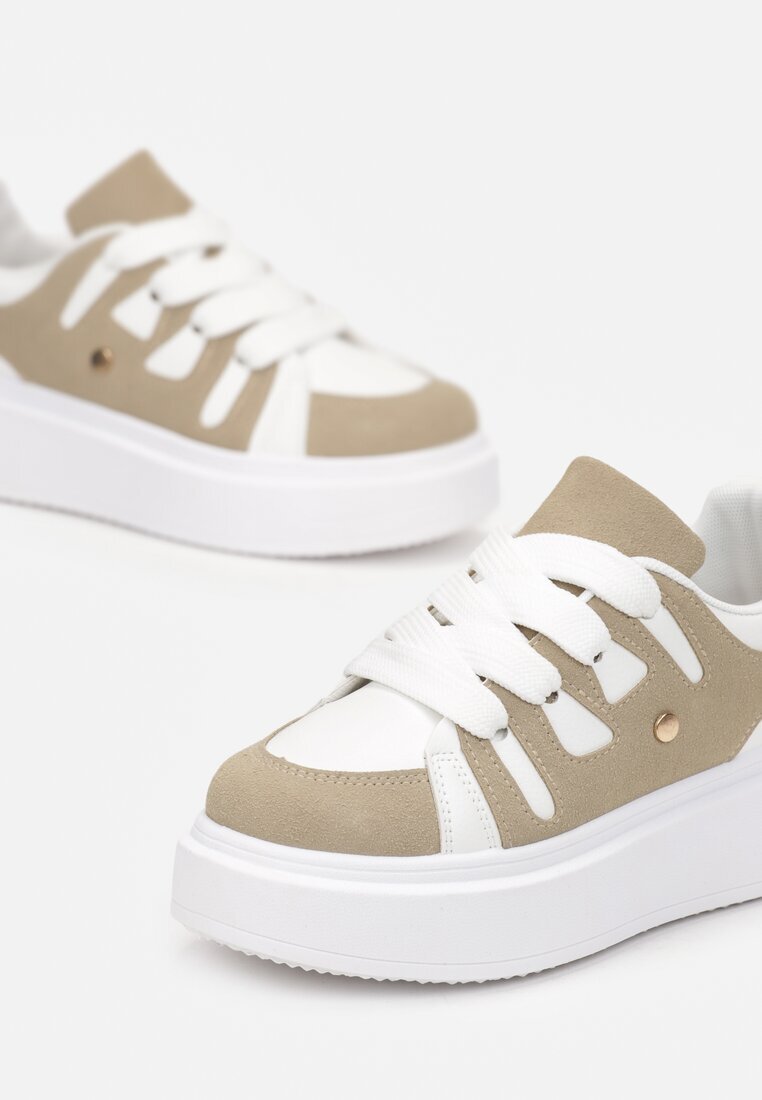  Sneakers Bej închis cu platformă cu șireturi late Aklilu