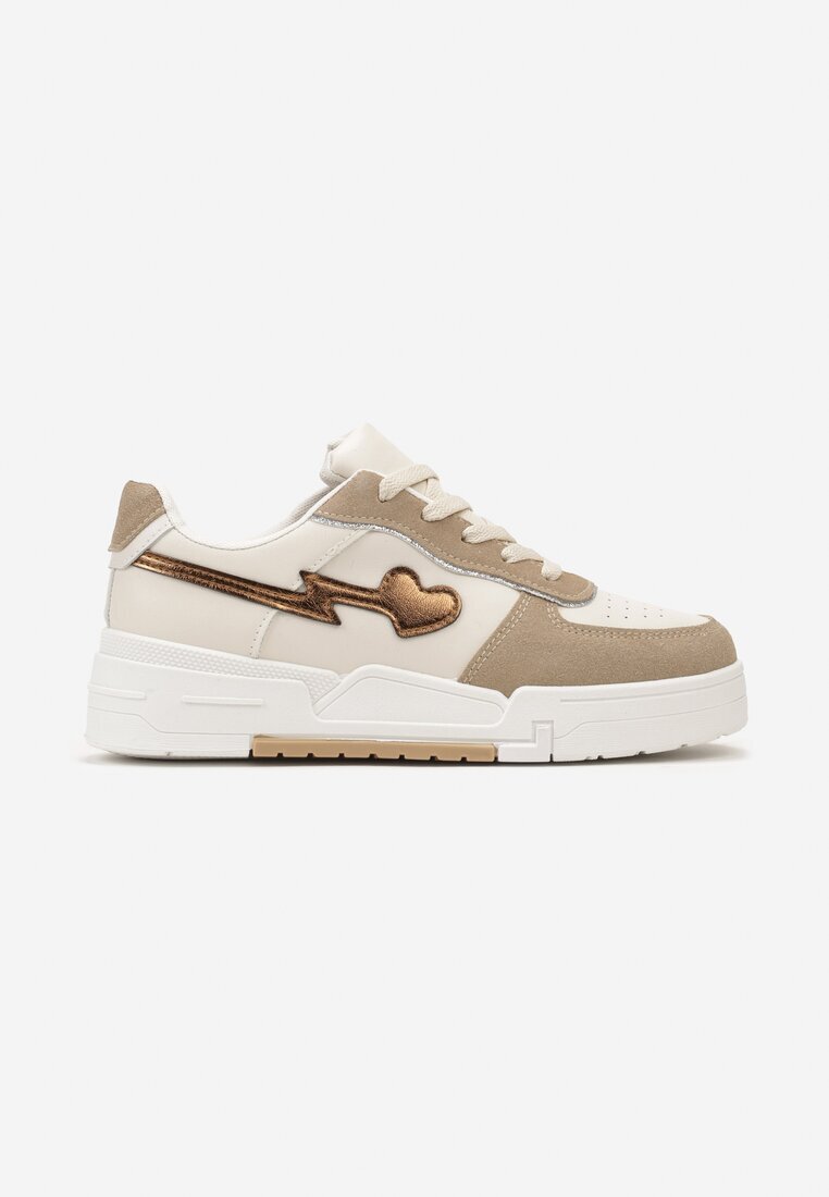  Sneakers bej închis cu șireturi cu talpă groasă și decorațiuni cu sclipici Anaieli