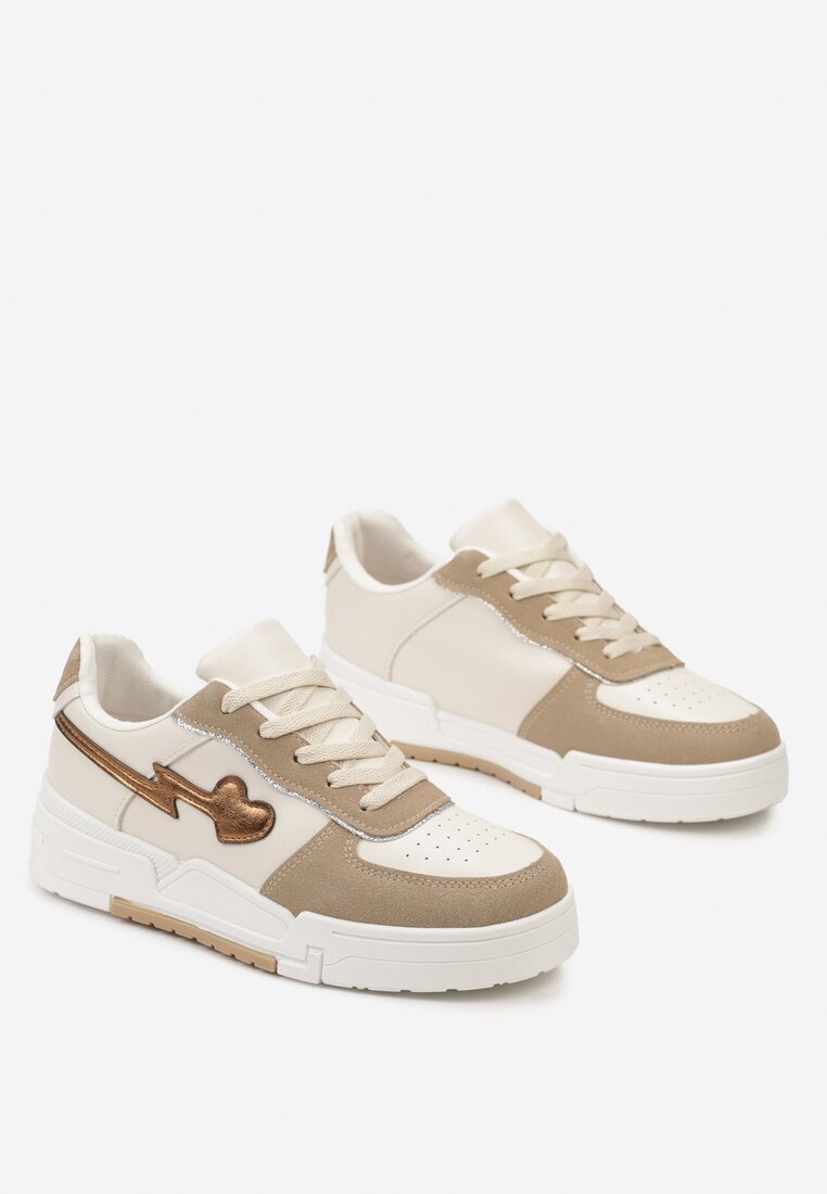  Sneakers bej închis cu șireturi cu talpă groasă și decorațiuni cu sclipici Anaieli