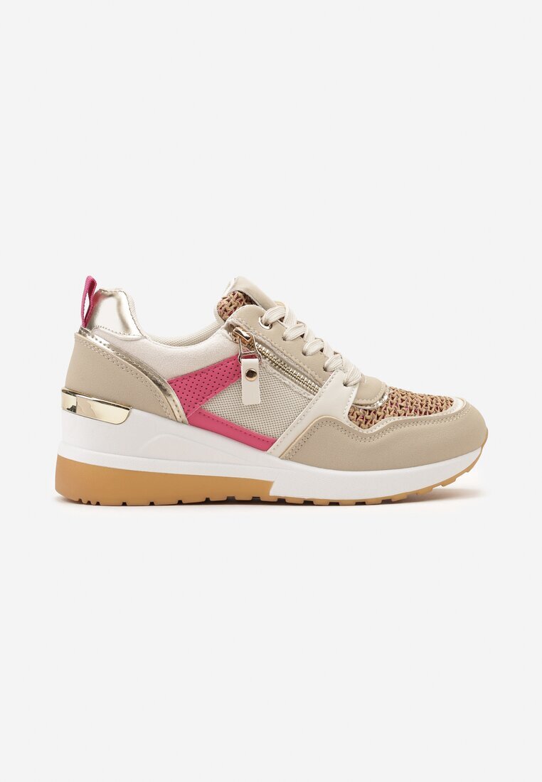  Sneakers Bej-Roz cu platformă joasă decorate cu fermoar și inserții Liorrama