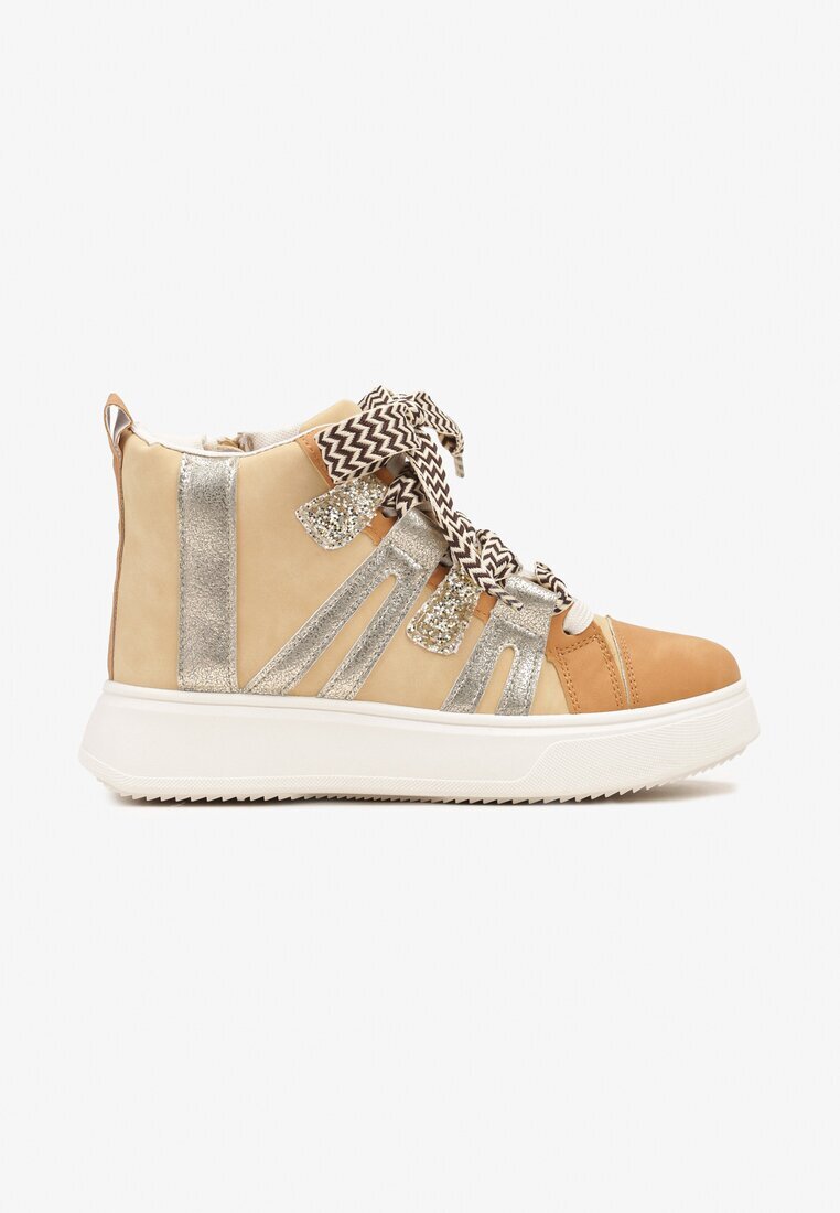  Sneakers de streetwear Bej închis cu talpă groasă decorate cu inserții contrastante Kaittane