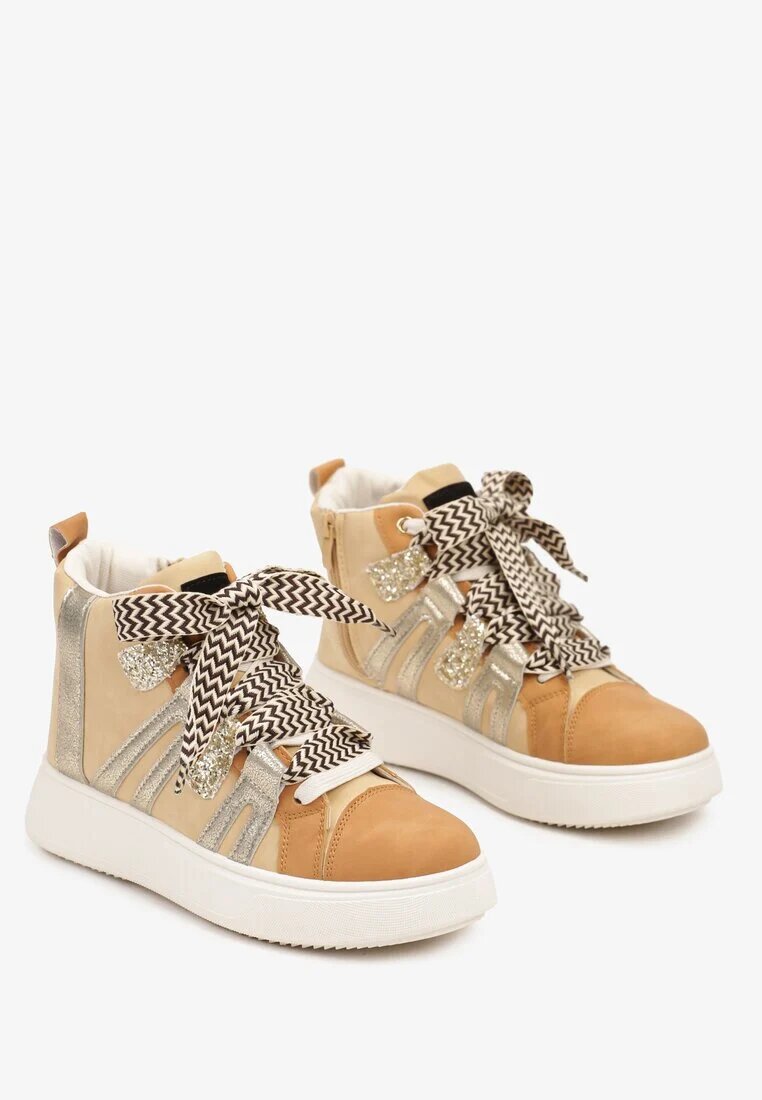  Sneakers de streetwear Bej închis cu talpă groasă decorate cu inserții contrastante Kaittane