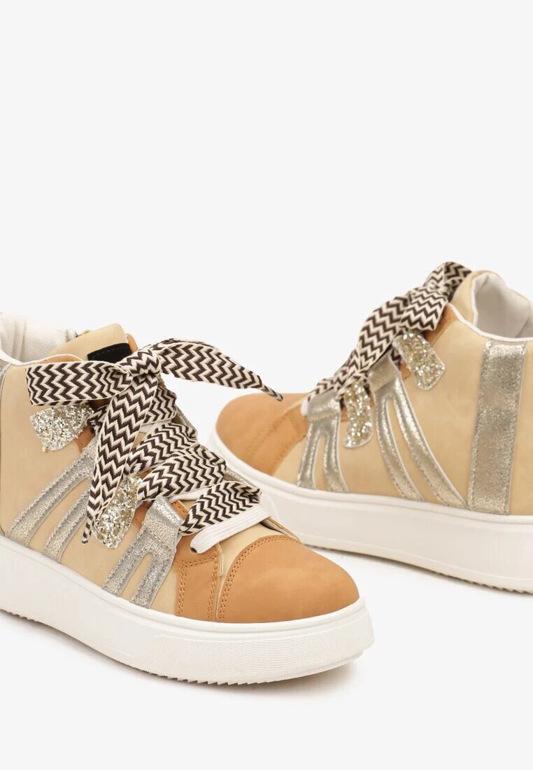  Sneakers de streetwear Bej închis cu talpă groasă decorate cu inserții contrastante Kaittane