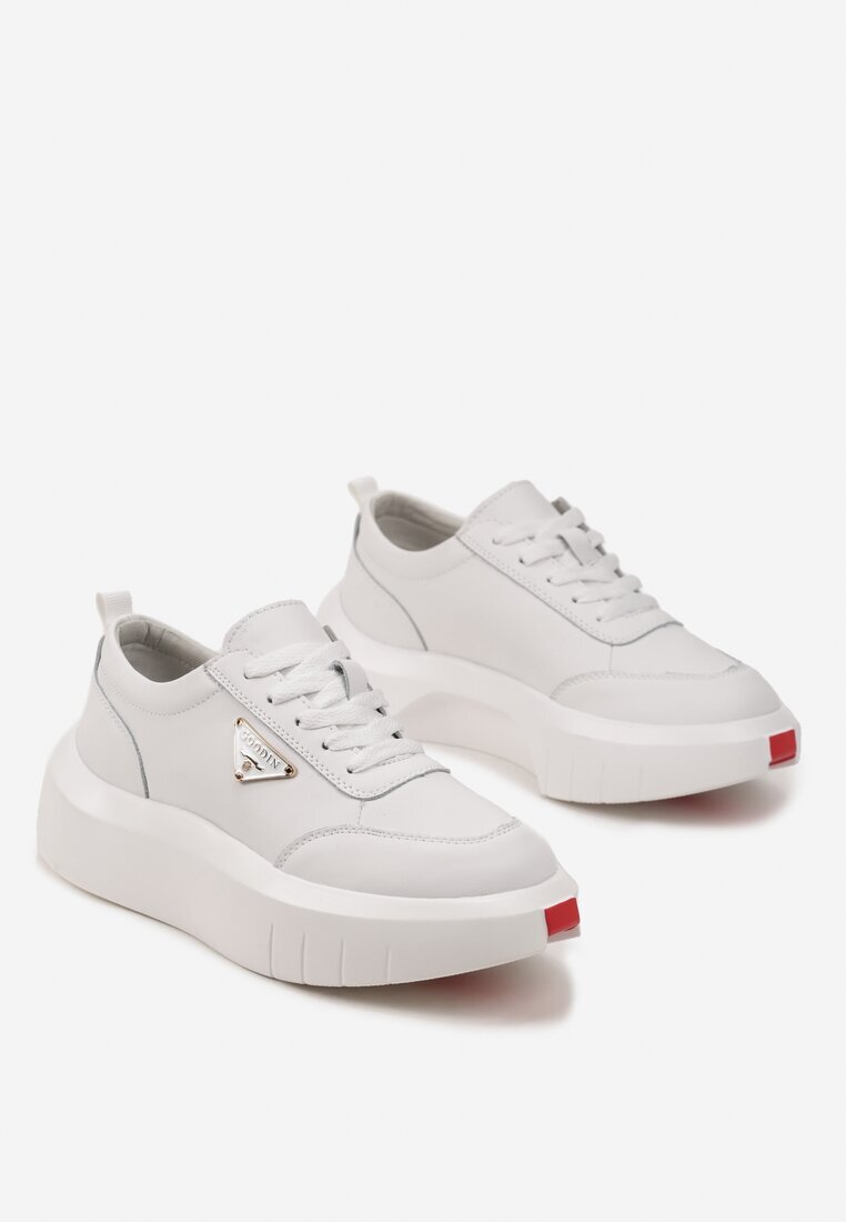  Sneakers din Piele Albi pe Platformă cu Inserție Mică Laterală Renipa