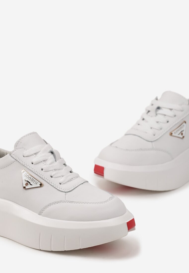  Sneakers din Piele Albi pe Platformă cu Inserție Mică Laterală Renipa