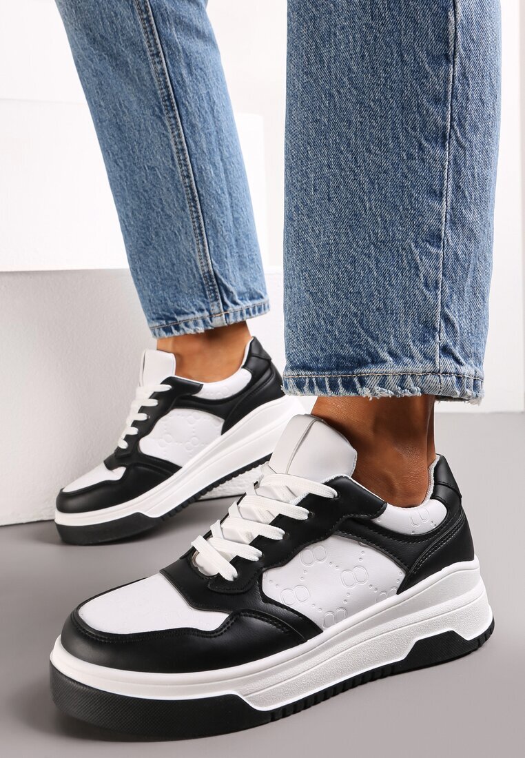  Sneakers Negri-Albi Cu șireturi Cu talpă groasă Ainne