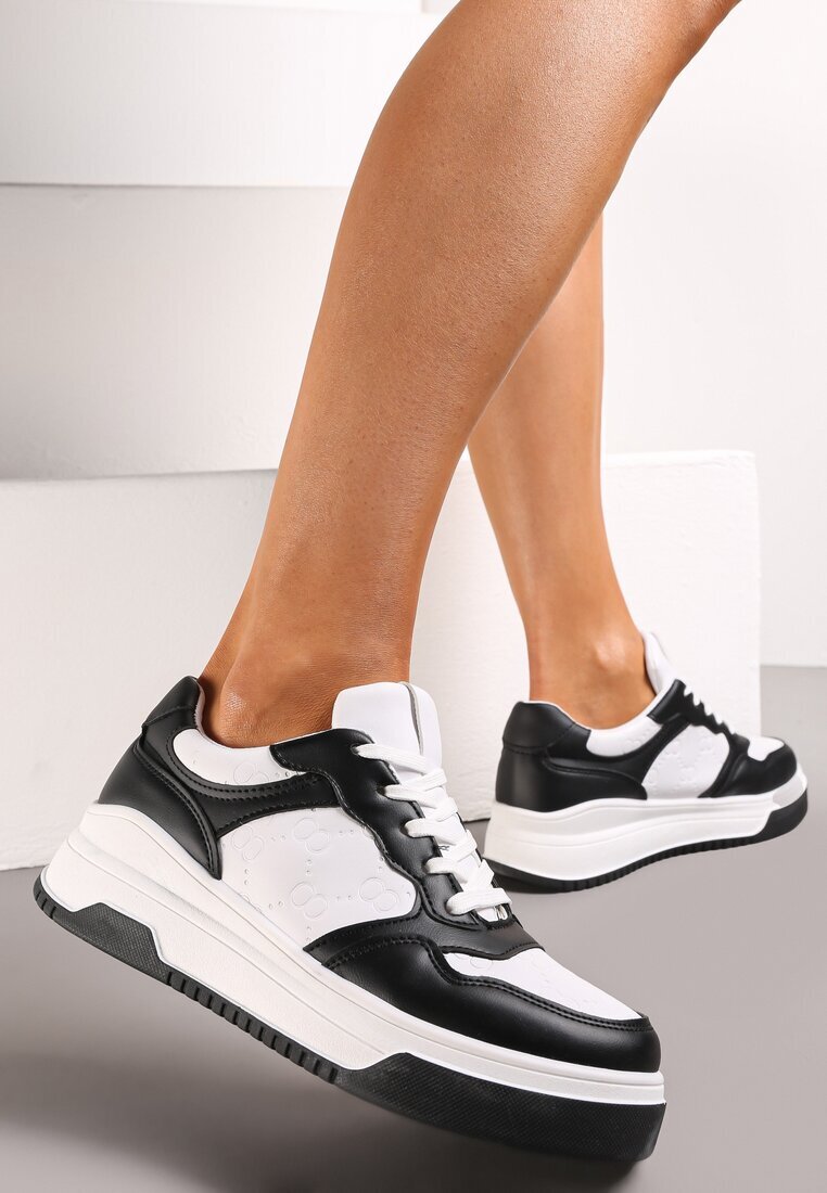  Sneakers Negri-Albi Cu șireturi Cu talpă groasă Ainne