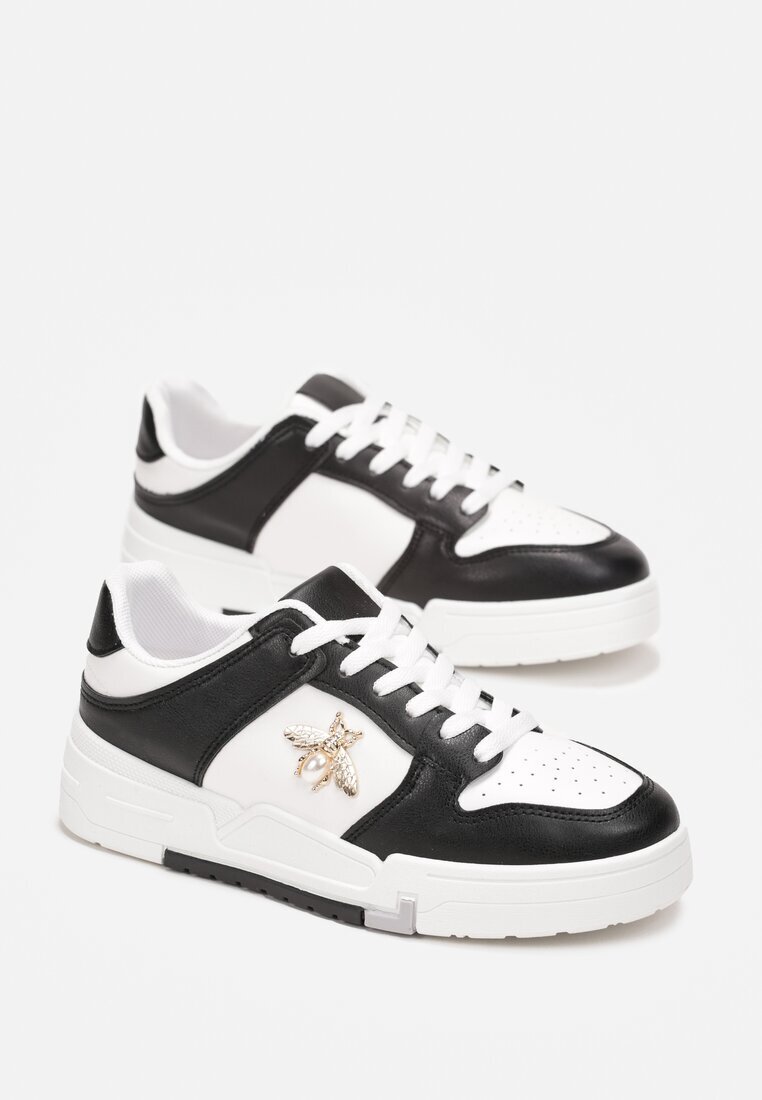  Sneakers Negri cu Broșă cu Perlă în formă de Insectă Zuriana