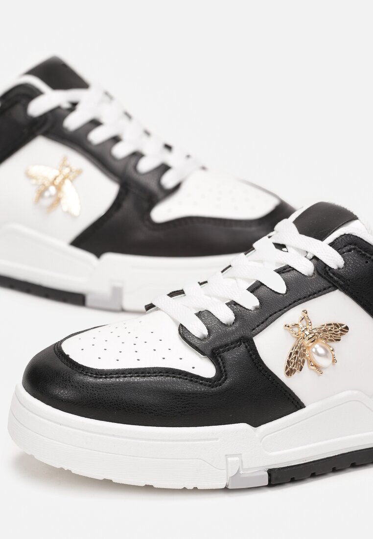  Sneakers Negri cu Broșă cu Perlă în formă de Insectă Zuriana