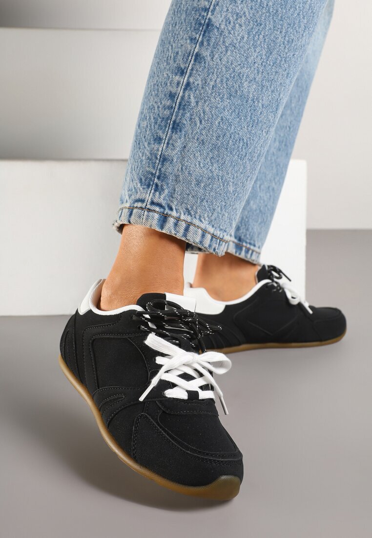  Sneakers Negri Decorați cu Cusături și Șiret Dublu Telisaria