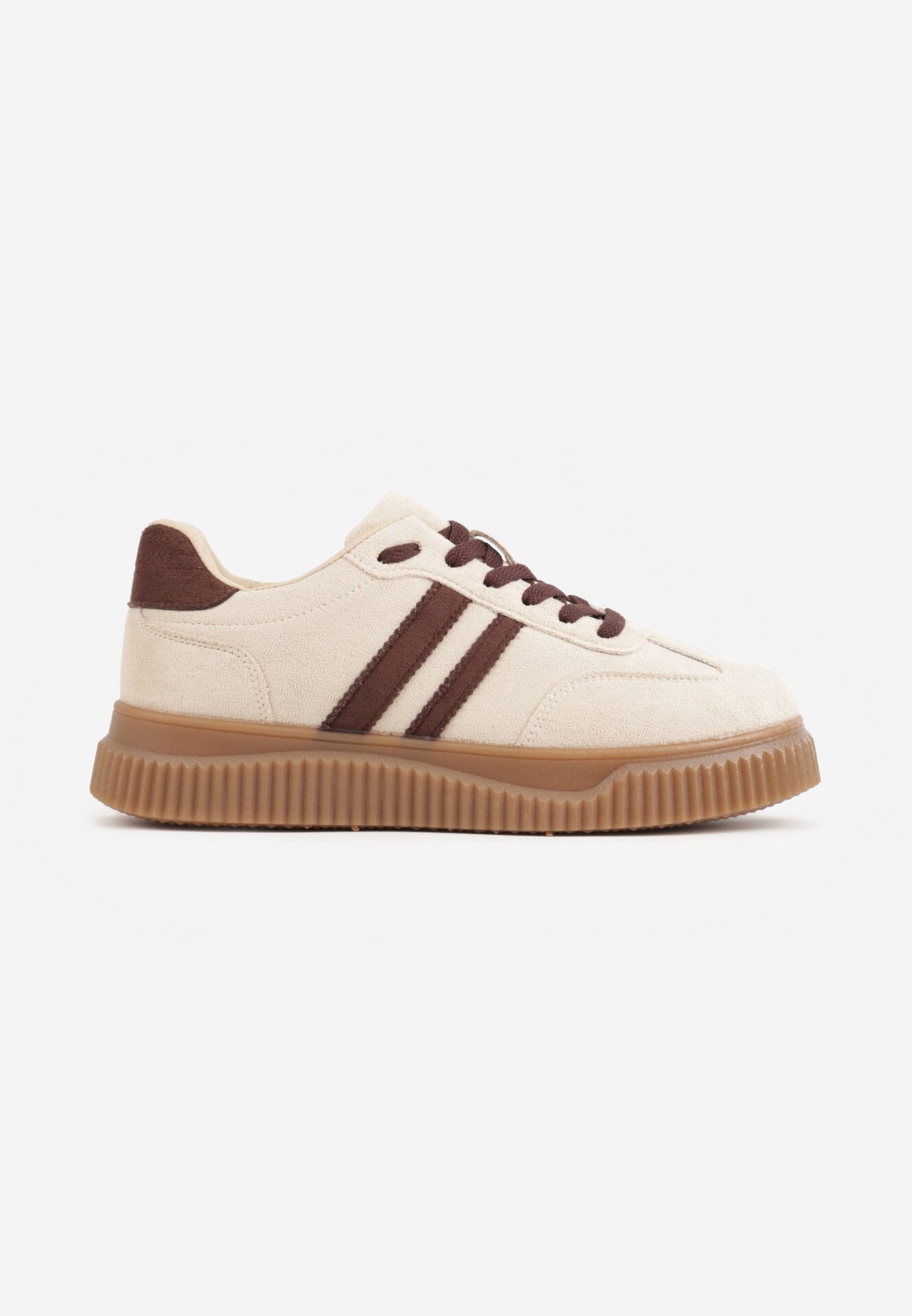  Sneakers pe platformă din cauciuc embosat decorate cu barete Naifeh Bej