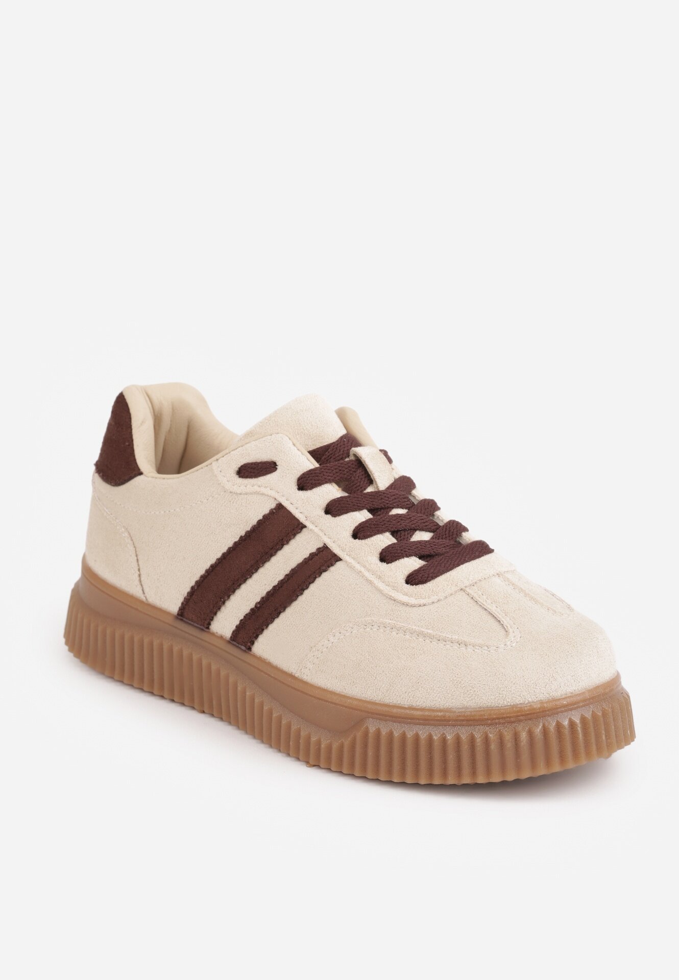  Sneakers pe platformă din cauciuc embosat decorate cu barete Naifeh Bej