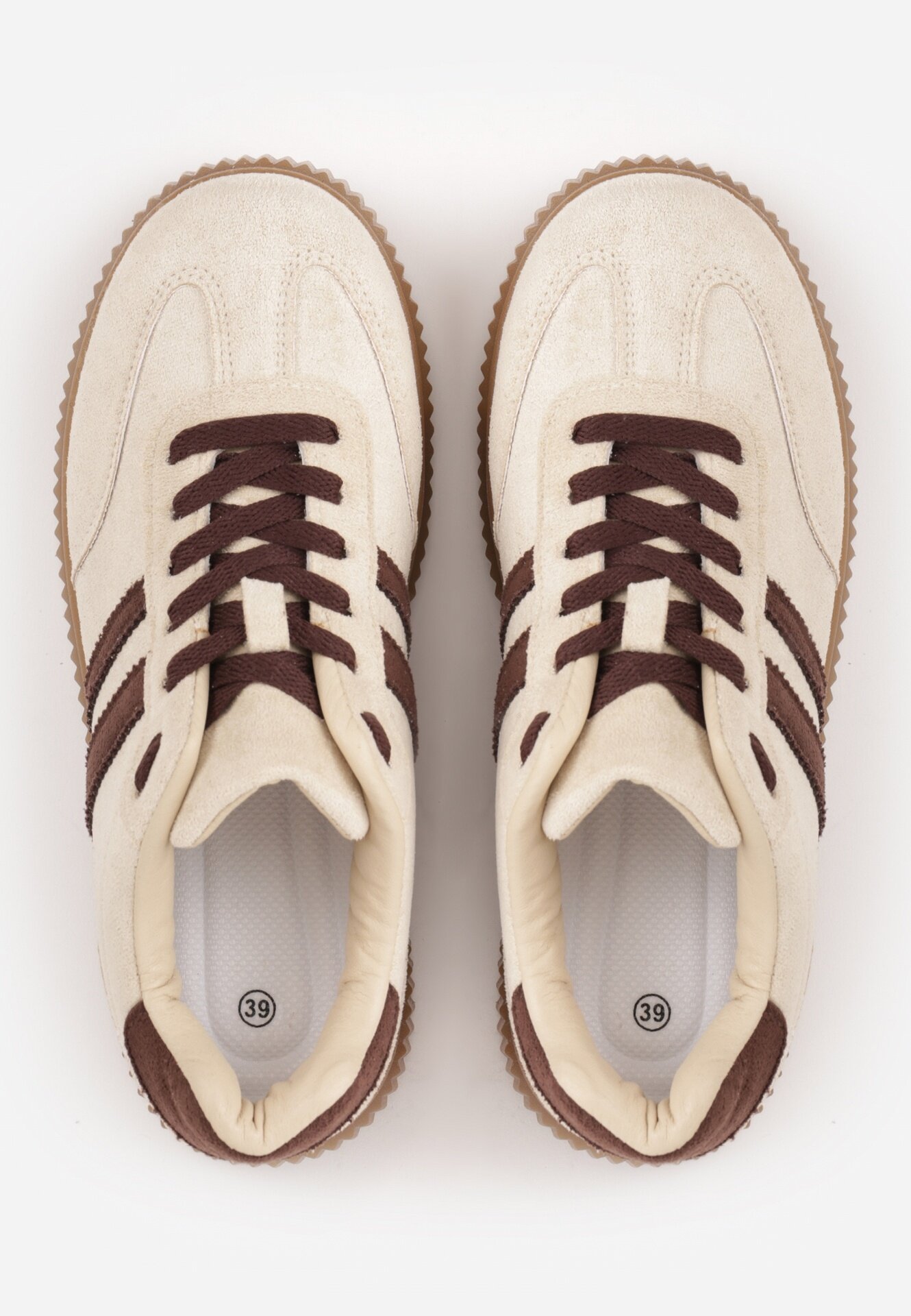  Sneakers pe platformă din cauciuc embosat decorate cu barete Naifeh Bej