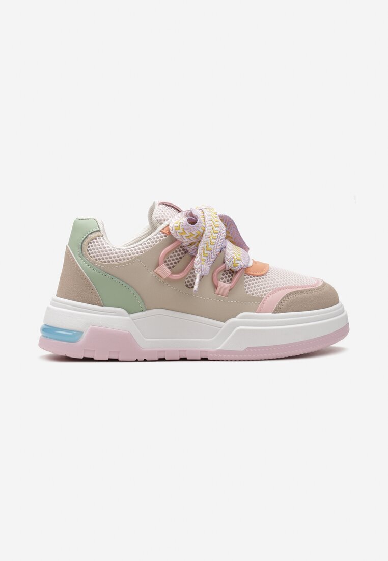  Sneakers roz-bej cu talpă groasă cu șireturi decorative Zeldema