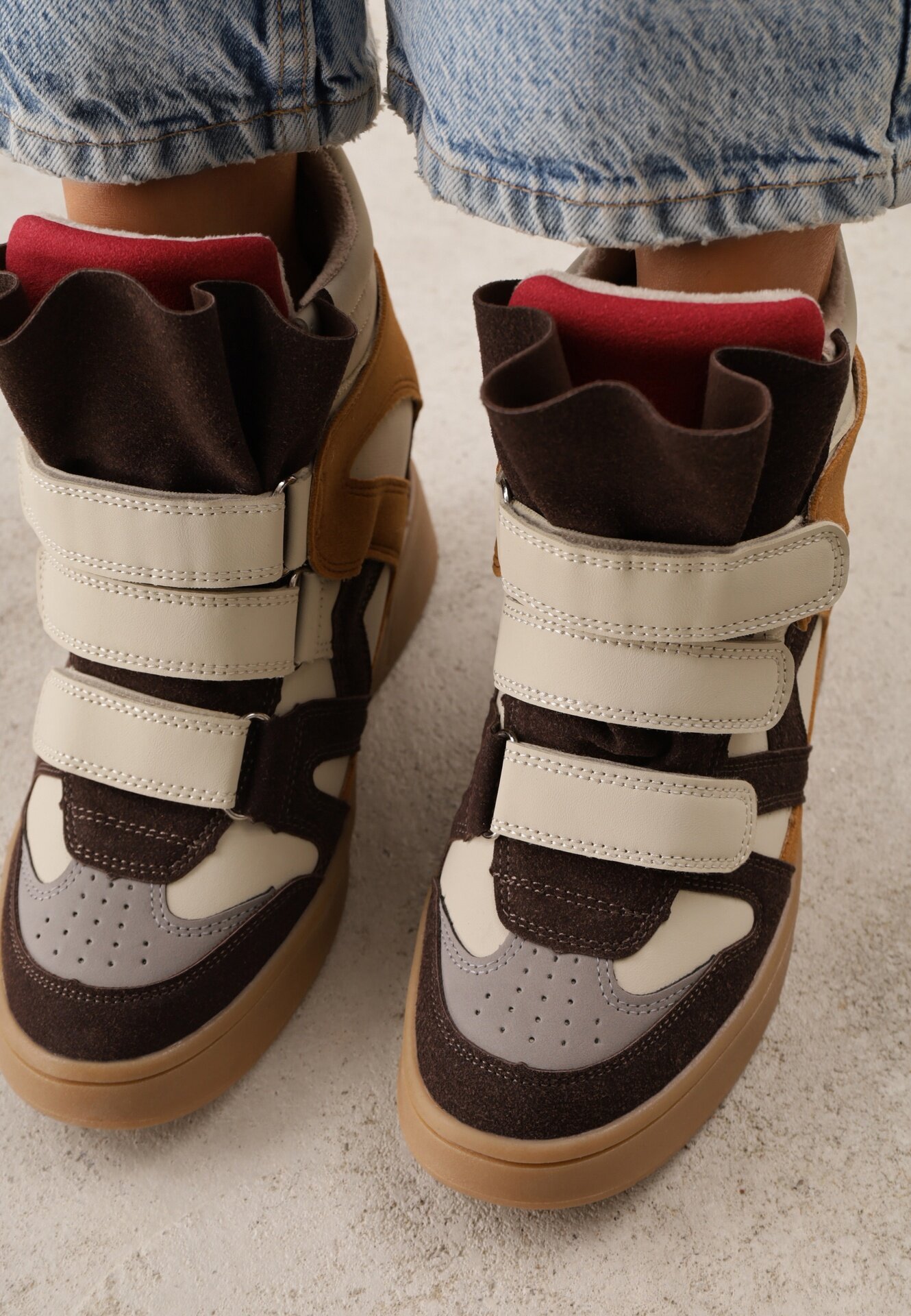  Sneakers Y2K pe platformă cu căptușeală și benzi cu scai Aitia Bej