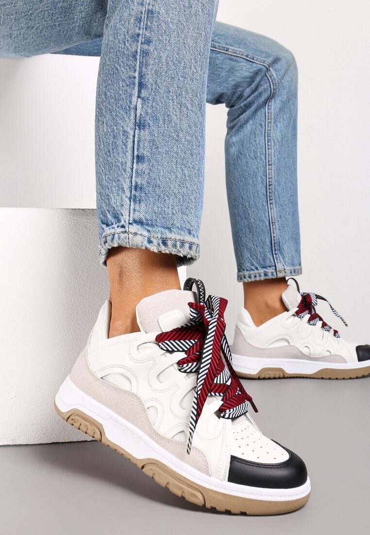  Sneakerși Alb-Negru Decorați cu sclipici cu șireturi originale Patricie