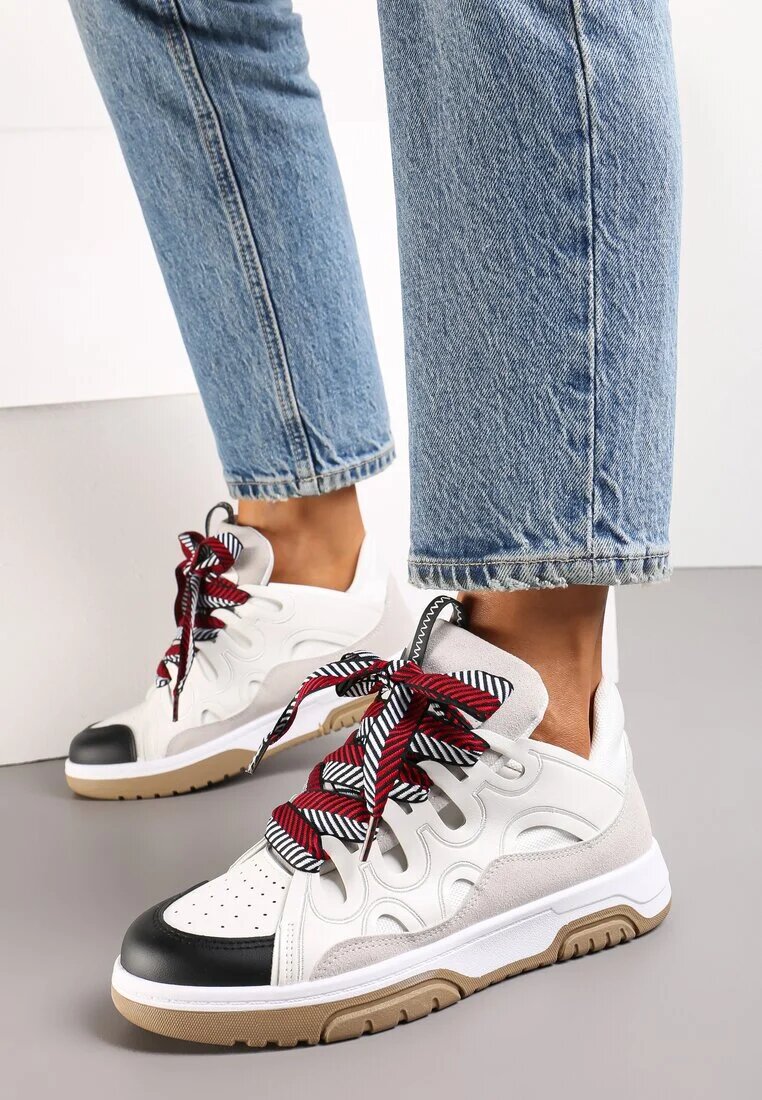  Sneakerși Alb-Negru Decorați cu sclipici cu șireturi originale Patricie