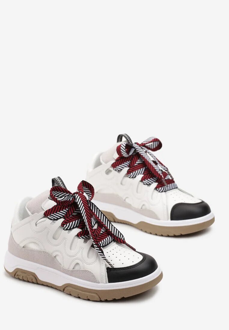  Sneakerși Alb-Negru Decorați cu sclipici cu șireturi originale Patricie