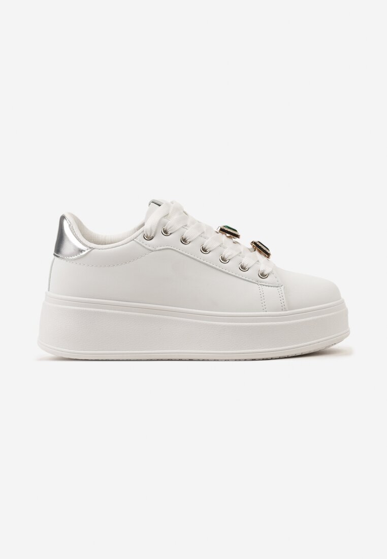  Sneakerși Alb-Verde cu Platformă și Aplicații Bijuterii Detașabile pe Șireturi Tamaki