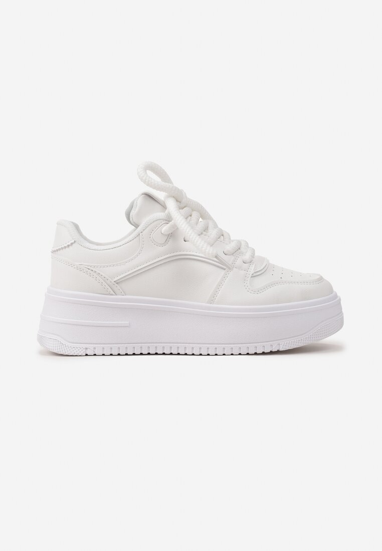  Sneakerși Albi cu șireturi cu platformă cu inserții metalice Arileva